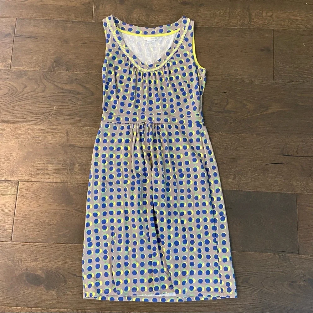 Boden Sleeveless Polka Dot Dress in Blue, Lime & Yellow - Picture 1 of 6